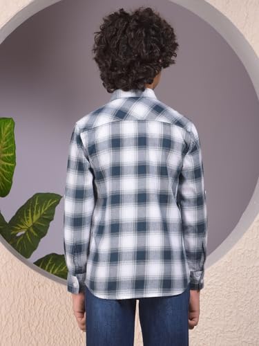 Crimsoune Club Boy's Green Checked 100% Cotton Shirt (7-8Y)
