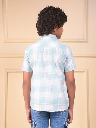 Crimsoune Club Boy's Green Checked 100% Cotton Shirt (7-8Y)