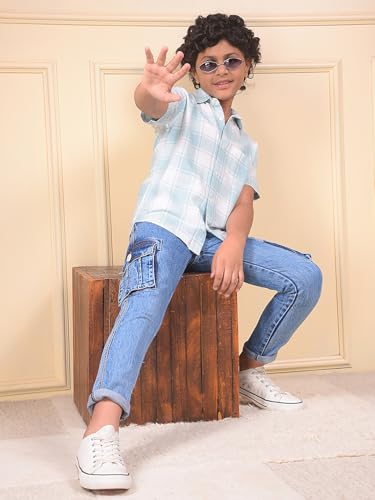 Crimsoune Club Boy's Green Checked 100% Cotton Shirt (7-8Y)