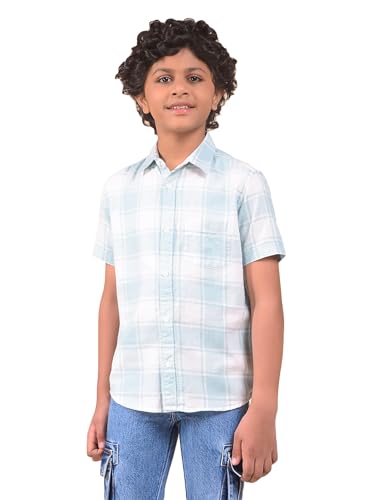 Crimsoune Club Boy's Green Checked 100% Cotton Shirt (7-8Y)