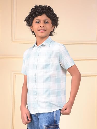 Crimsoune Club Boy's Green Checked 100% Cotton Shirt (7-8Y)