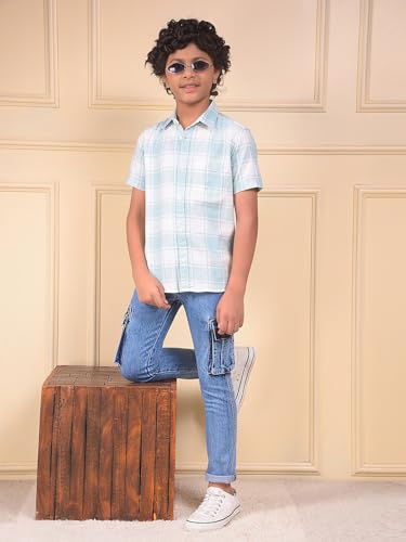 Crimsoune Club Boy's Green Checked 100% Cotton Shirt (7-8Y)