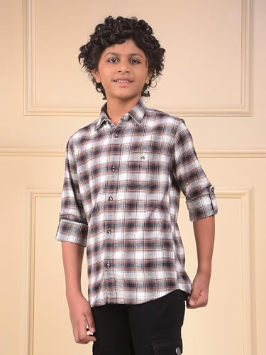 Crimsoune Club Boy's Brown Checked 100% Cotton Shirt (5-6Y)