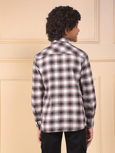 Crimsoune Club Boy's Brown Checked 100% Cotton Shirt (5-6Y)