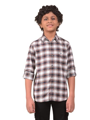 Crimsoune Club Boy's Brown Checked 100% Cotton Shirt (5-6Y)