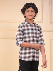 Crimsoune Club Boy's Brown Checked 100% Cotton Shirt (5-6Y)