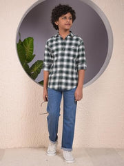Crimsoune Club Boy's Green Checked 100% Cotton Shirt (5-6Y)