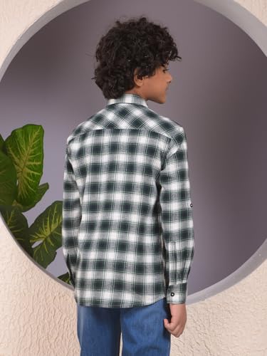 Crimsoune Club Boy's Green Checked 100% Cotton Shirt (5-6Y)