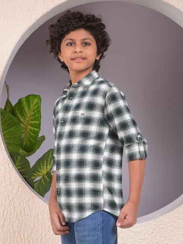Crimsoune Club Boy's Green Checked 100% Cotton Shirt (5-6Y)