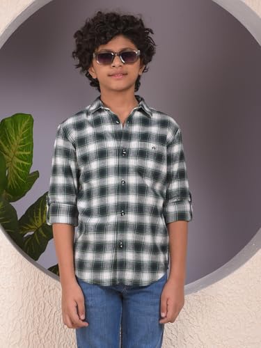 Crimsoune Club Boy's Green Checked 100% Cotton Shirt (5-6Y)