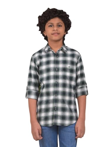 Crimsoune Club Boy's Green Checked 100% Cotton Shirt (5-6Y)