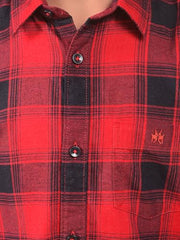 Crimsoune Club Boy's Red Checked 100% Cotton Shirt (9-10Y)