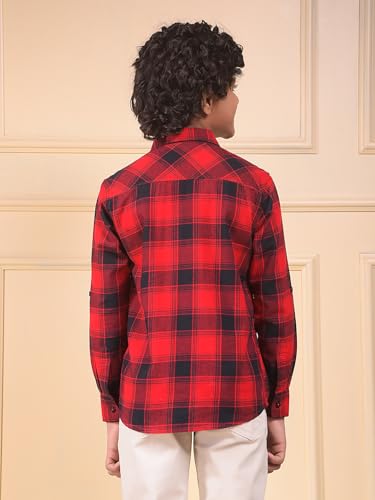 Crimsoune Club Boy's Red Checked 100% Cotton Shirt (9-10Y)
