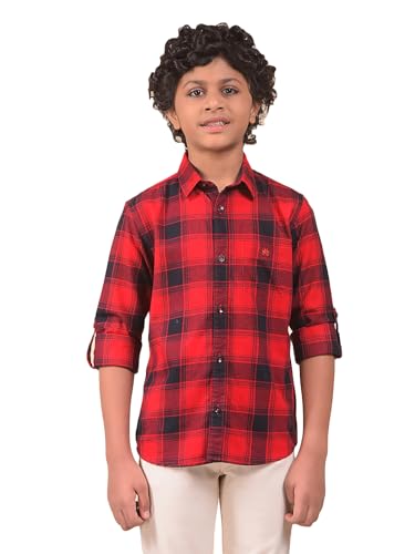 Crimsoune Club Boy's Red Checked 100% Cotton Shirt (9-10Y)