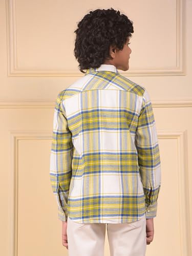 Crimsoune Club Boy's Yellow Checked 100% Cotton Shirt (13-14Y)