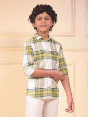 Crimsoune Club Boy's Yellow Checked 100% Cotton Shirt (13-14Y)