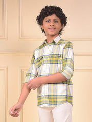 Crimsoune Club Boy's Yellow Checked 100% Cotton Shirt (13-14Y)