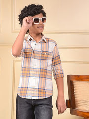 Crimsoune Club Boy's Peach Checked 100% Cotton Shirt (11-12Y)
