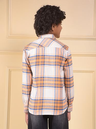 Crimsoune Club Boy's Peach Checked 100% Cotton Shirt (11-12Y)