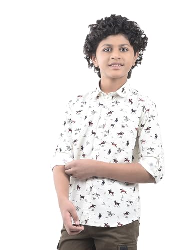 Crimsoune Club Boy's White Printed 100% Cotton Corduroy Shirt (11-12Y) - Goyalsons ShopMax