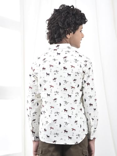 Crimsoune Club Boy's White Printed 100% Cotton Corduroy Shirt (11-12Y) - Goyalsons ShopMax