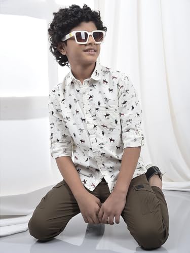 Crimsoune Club Boy's White Printed 100% Cotton Corduroy Shirt (11-12Y) - Goyalsons ShopMax