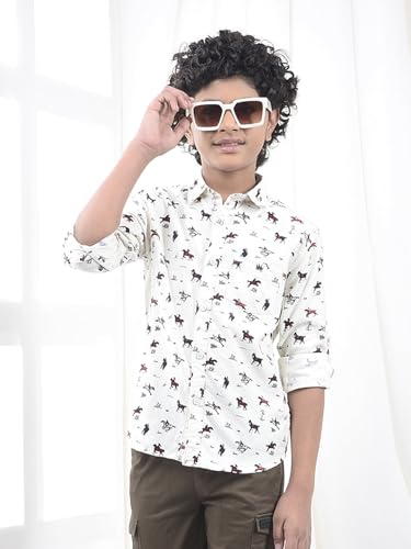 Crimsoune Club Boy's White Printed 100% Cotton Corduroy Shirt (11-12Y) - Goyalsons ShopMax