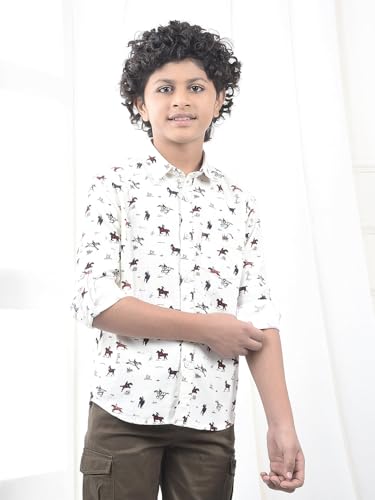 Crimsoune Club Boy's White Printed 100% Cotton Corduroy Shirt (11-12Y) - Goyalsons ShopMax