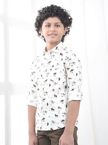 Crimsoune Club Boy's White Printed 100% Cotton Corduroy Shirt (11-12Y) - Goyalsons ShopMax