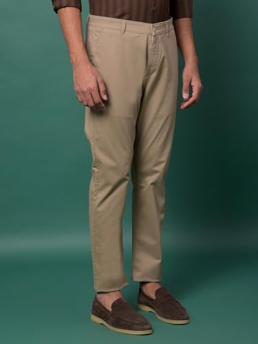 Crimsoune Club men's khaki casual trousers with a straight fit, featuring belt loops and front pockets, ideal for casual wear.