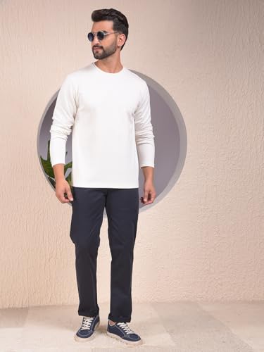 Crimsoune Club men's navy blue straight casual trousers, tailored fit, with belt loops and classic design for everyday wear.