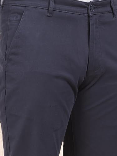 Crimsoune Club men's navy blue straight casual trousers, made of comfortable fabric, displayed on a hanger.