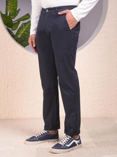 Crimsoune Club men's navy blue straight casual trousers, front view showing tailored fit and fabric texture.