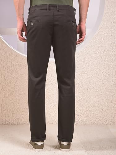 Crimsoune Club men's olive casual trousers with a slim fit, featuring belt loops and front pockets, made from comfortable fabric.