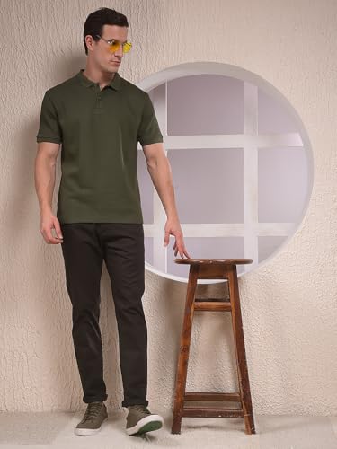 Crimsoune Club men's olive casual trousers with a relaxed fit, shown on a model, suitable for everyday wear and versatile styling.