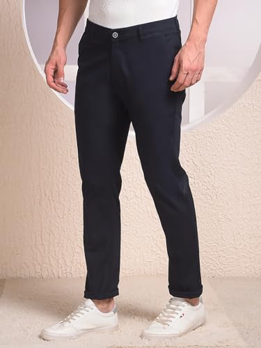 Crimsoune Club men's navy blue casual trousers with a slim fit, featuring belt loops and front pockets.