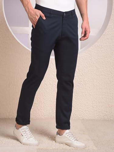 Navy blue men's casual trousers by Crimsoune Club, featuring a relaxed fit and stylish design, perfect for everyday wear.
