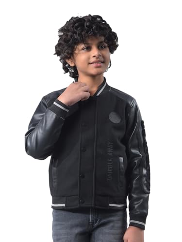 Crimsoune Club Boy's Black Typographic Print Varsity Jacket (7-8Y)