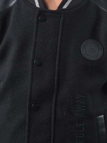 Crimsoune Club Boy's Black Typographic Print Varsity Jacket (7-8Y)