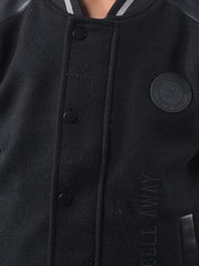 Crimsoune Club Boy's Black Typographic Print Varsity Jacket (7-8Y)