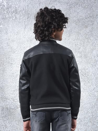 Crimsoune Club Boy's Black Typographic Print Varsity Jacket (7-8Y)