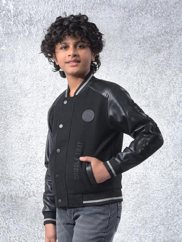 Crimsoune Club Boy's Black Typographic Print Varsity Jacket (7-8Y)