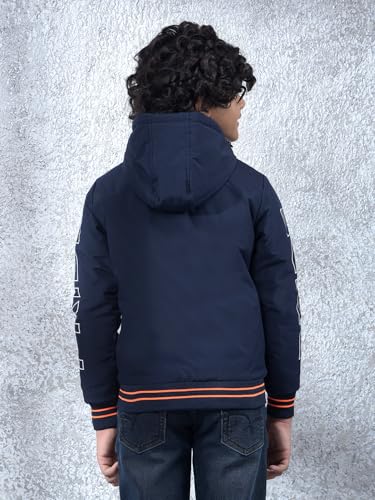 Crimsoune Club Boy's Navy Blue Typographic Print Hooded Neck Bomber Jacket (5-6Y)