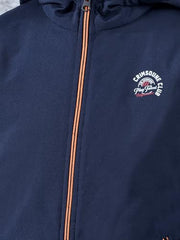 Crimsoune Club Boy's Navy Blue Typographic Print Hooded Neck Bomber Jacket (5-6Y)