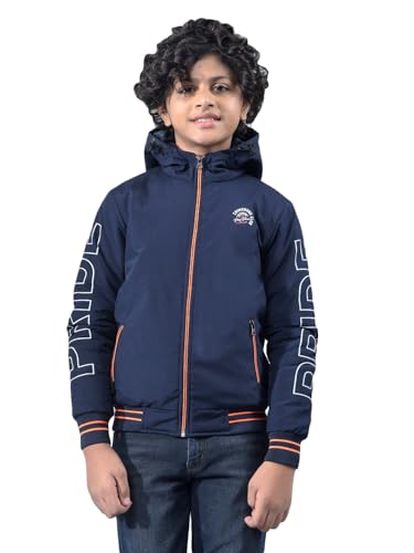 Crimsoune Club Boy's Navy Blue Typographic Print Hooded Neck Bomber Jacket (5-6Y)
