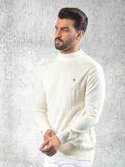 Crimsoune Club Men's Off White High-Neck Knitted Sweater (M)