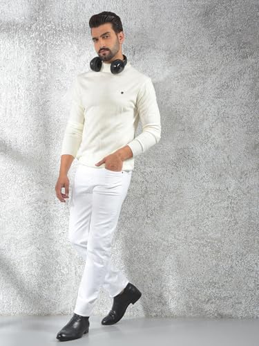 Crimsoune Club Men's Off White High-Neck Knitted Sweater (M)