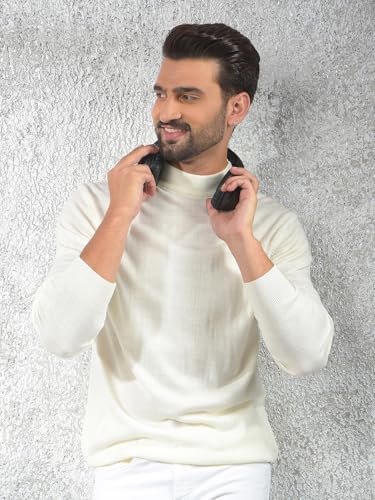 Crimsoune Club Men's Off White High-Neck Knitted Sweater (M)