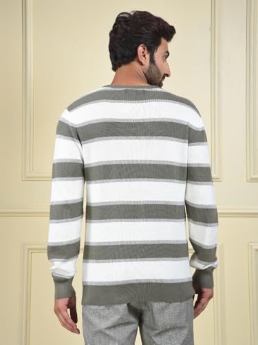 Crimsoune Club Men's Olive Horizontal Stripes 100% Cotton Sweater (XL)