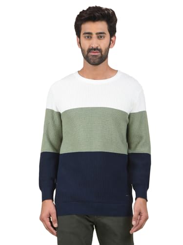 Crimsoune Club Men's Multi-Color Color-Block 100% Cotton Knitted Sweater (L)